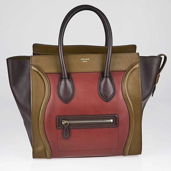 Celine Red Smooth Calfskin Leather Tricolor Mini Luggage Tote Bag - Picture 1 of 12